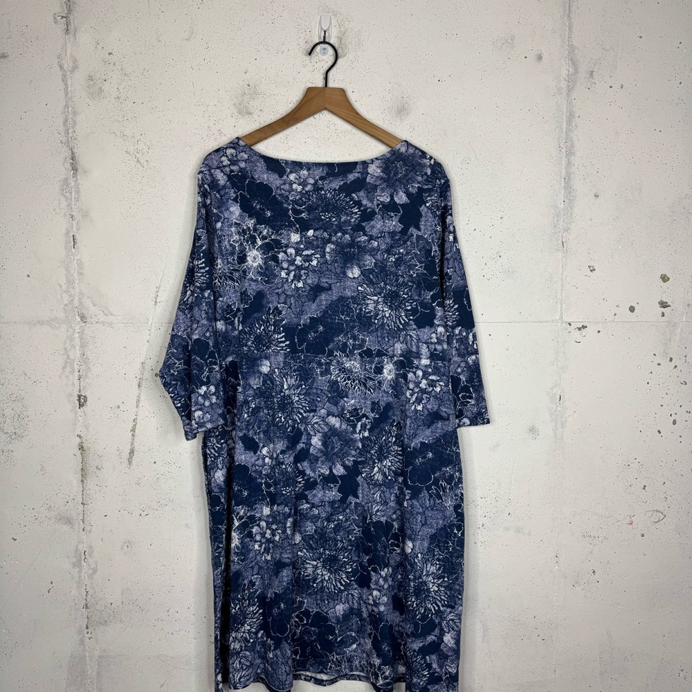 Pure Jill Floral 3/4 Sleeves Scoop Neck Denim Like Dress Pockets 2X - Picture 3 of 11